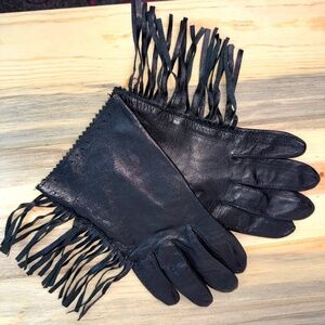Fringed Leather Women's Gloves Black